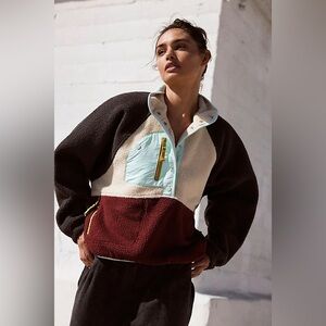 FREE PEOPLE Movement Slopes Colorblock Fleece Pullover Oxblood Size Medium